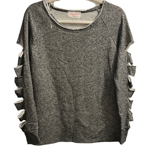 Sugar Heathered Gray Boxy Cutout Sleeve Sweatshirt